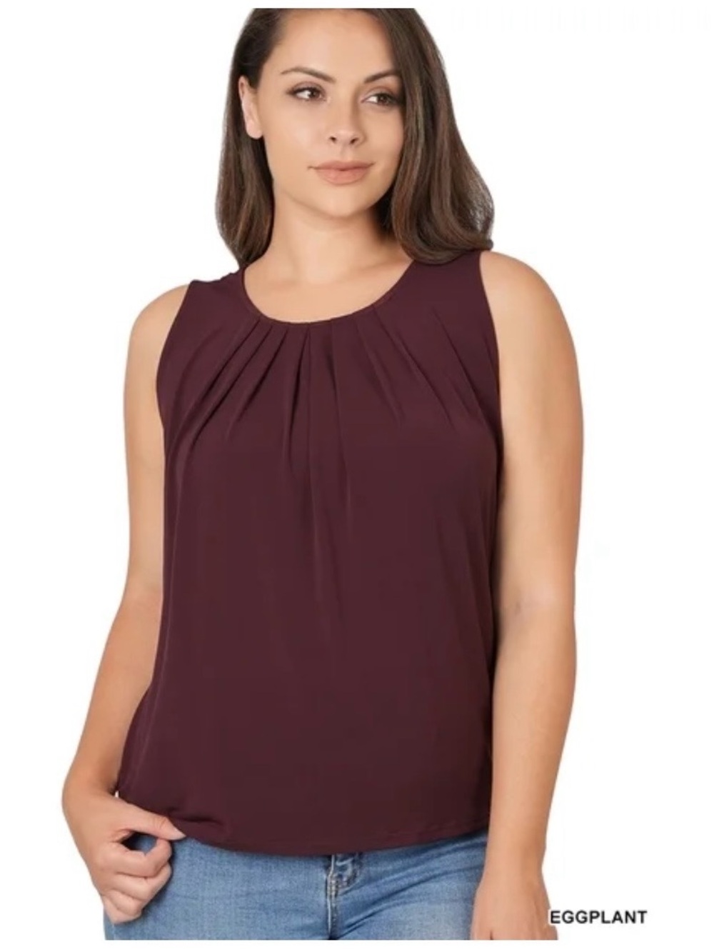 NWOT - Zenana Outfitters Sleeveless Pleated Round Neck Blouse - Eggplant - 3X